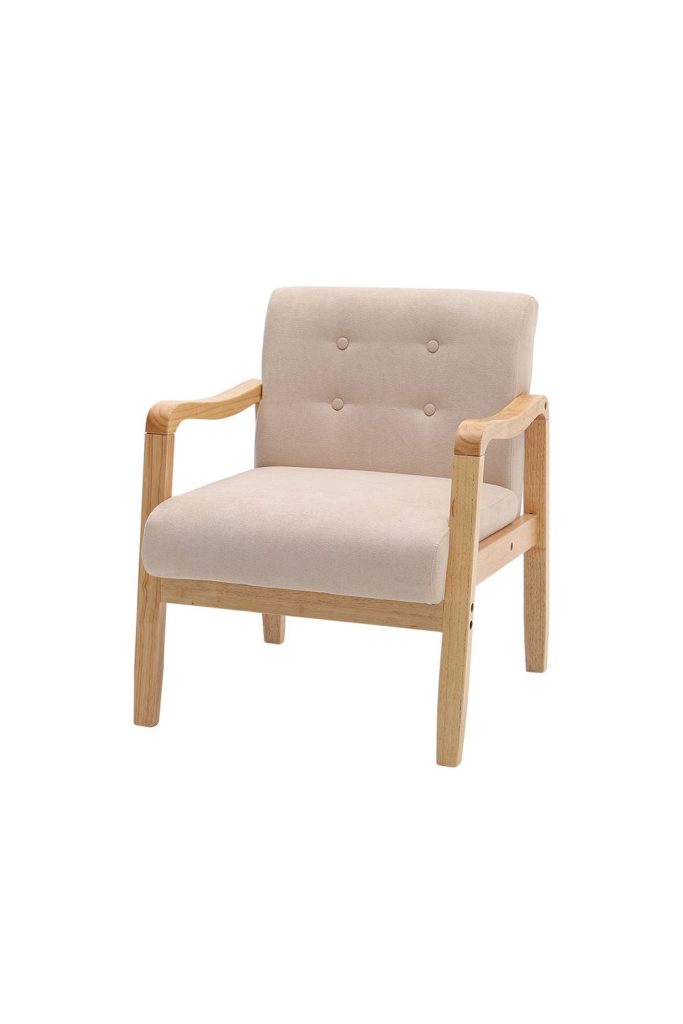 Beige Modern Wood Frame Upholstered Armchair