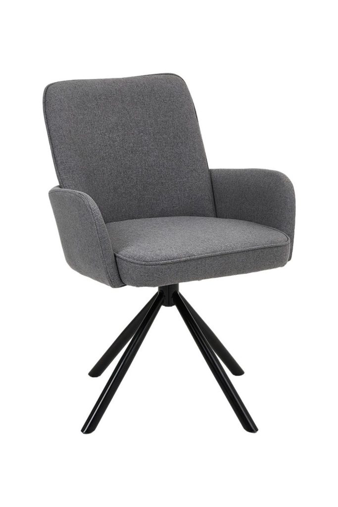 Grey Linen Modern Swivel Chair with Black Legs