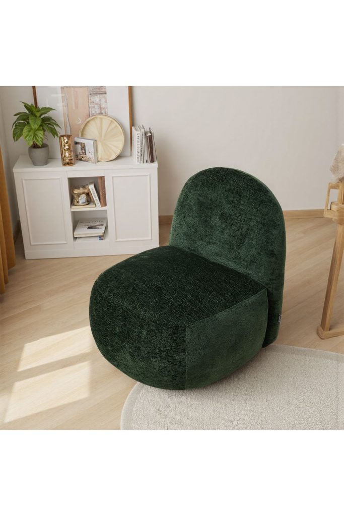 Dark Green Modern Chenille Upholstered Lounge Chair