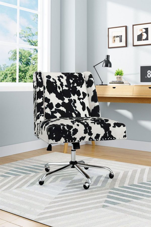 Black and White Milk Cow Print Swivel Office Chair | Bed Sava