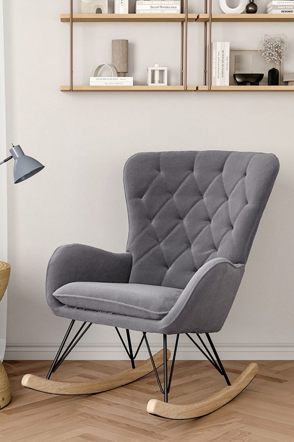 Grey Modern Upholstered Rocking Chair for Living Room Bedroom | Bed Sava