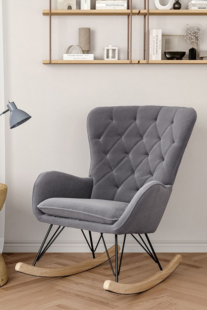 Grey Modern Upholstered Rocking Chair for Living Room Bedroom
