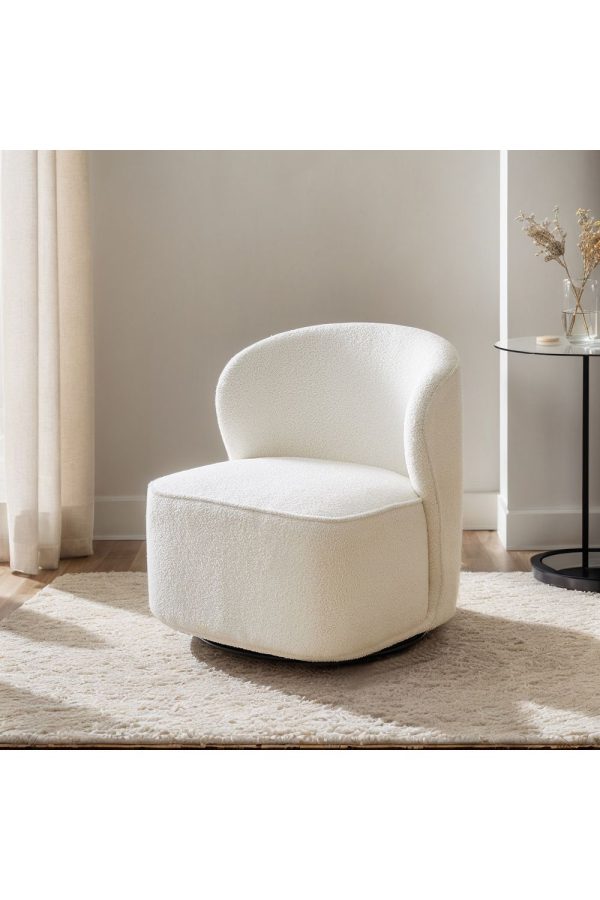 Luxurious Sherpa Upholstered White Swivel Chair | Bed Sava
