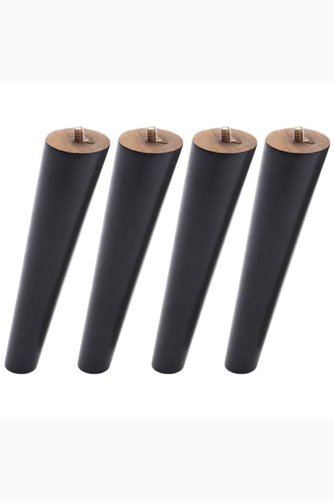 4Pcs 20cm H Black Round 10° Tilted Oak Furniture Replacement Legs with Flat Corner Galvanized Fixed Iron Plates