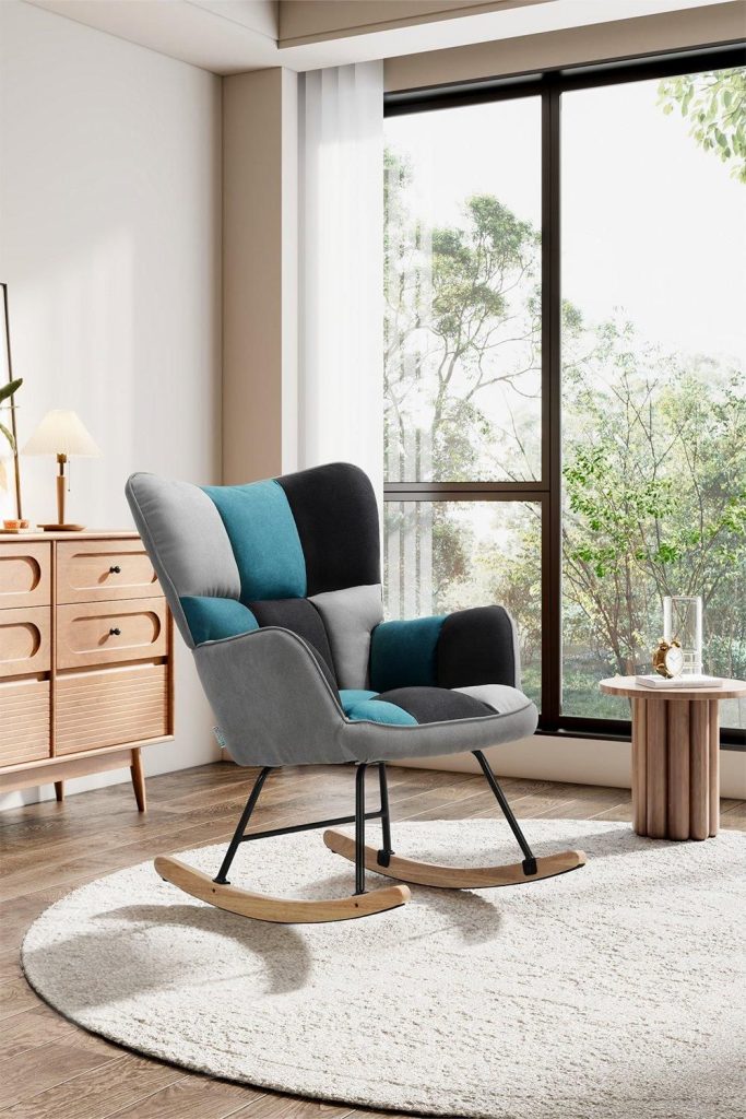 Patchwork Tufted Upholstered Rocking Chair