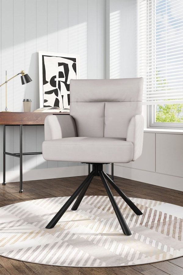 Beige Modern Frosted Velvet Swivel Armchair | Bed Sava