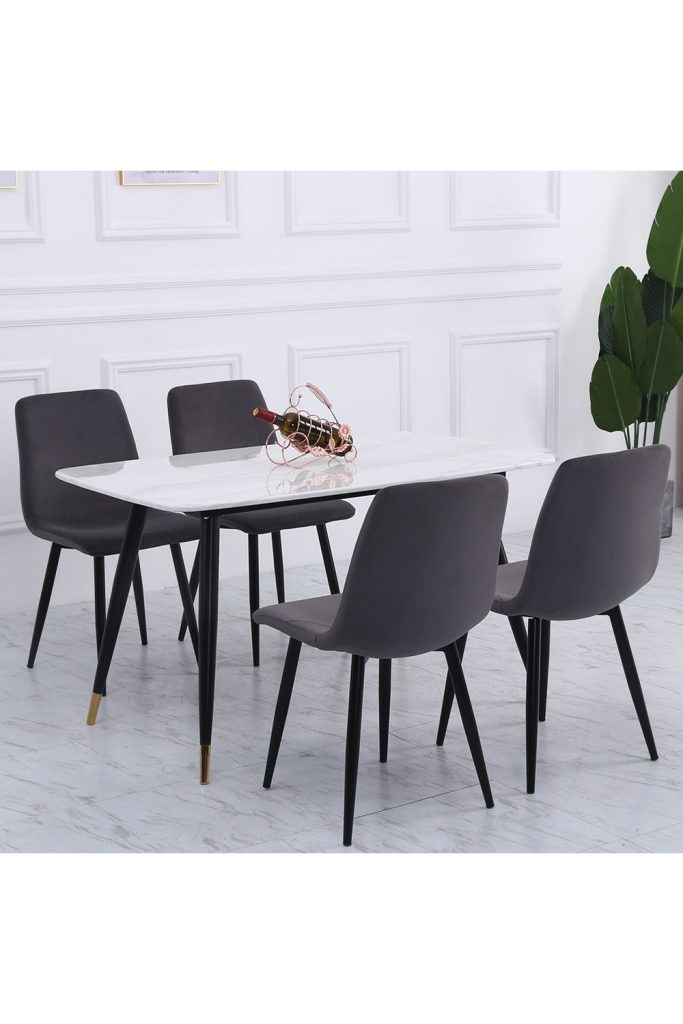 4Pcs Matte Velvet Accent Dining Chair with Metal Legs