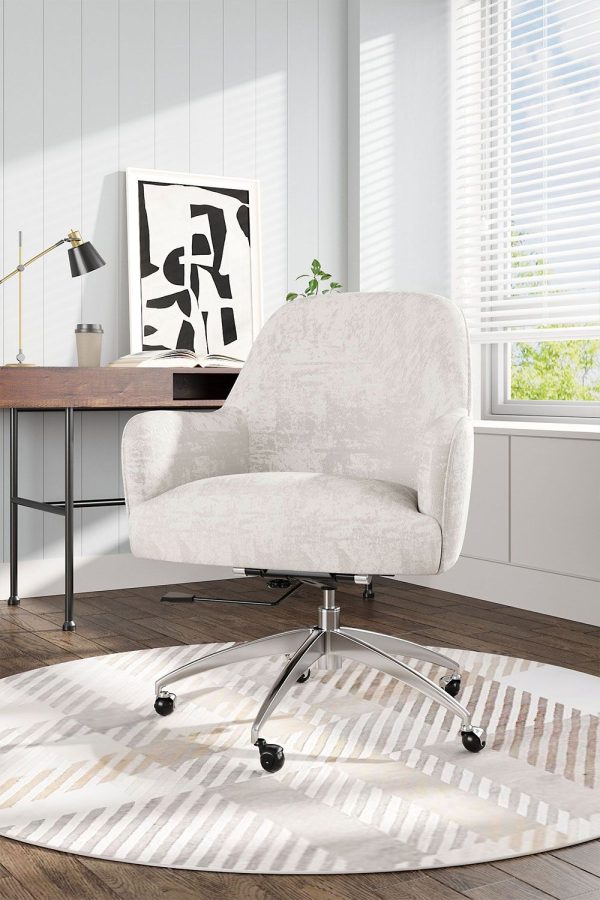 Beige Velvet Upholstered Swivel Chair with Silver Base | Bed Sava