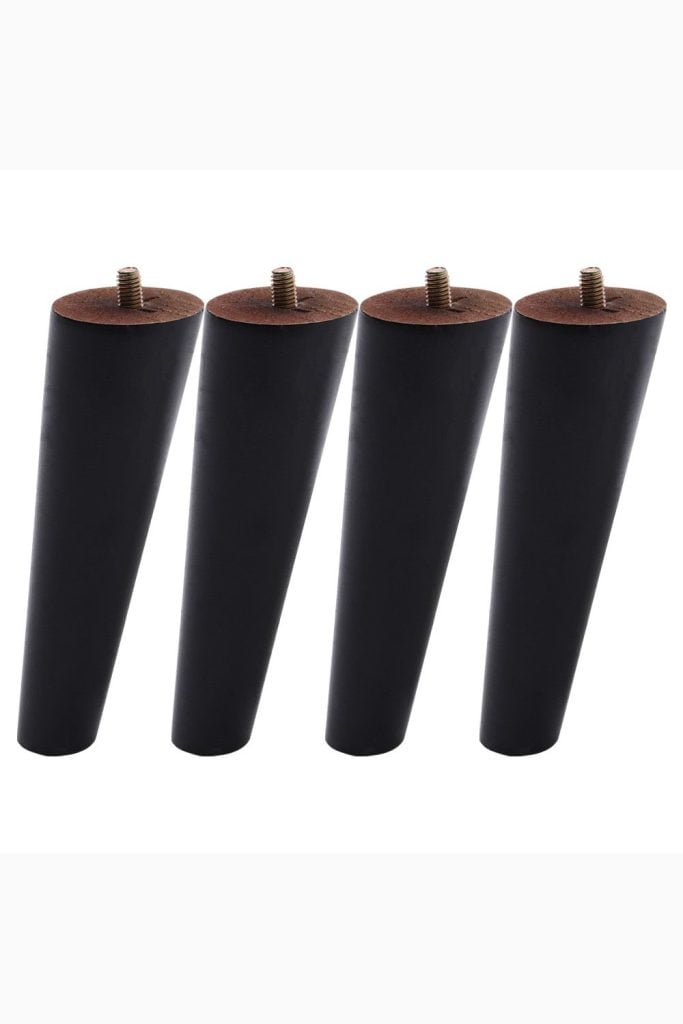 4Pcs 15cm H Black Round 10° Tilted Oak Furniture Replacement Legs with Flat Corner Galvanized Fixed Iron Plates