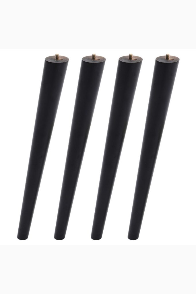 4Pcs 45cm H Black Round 10° Tilted Oak Furniture Replacement Legs with Flat Corner Galvanized Fixed Iron Plates