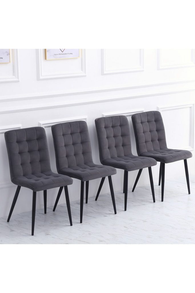 4Pcs Plaid Tufted Armless Dining Chairs with Metal Legs