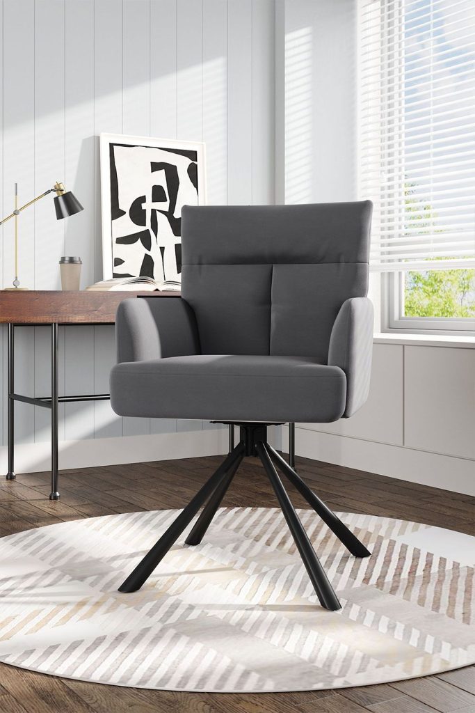 Grey Modern Frosted Velvet Swivel Armchair