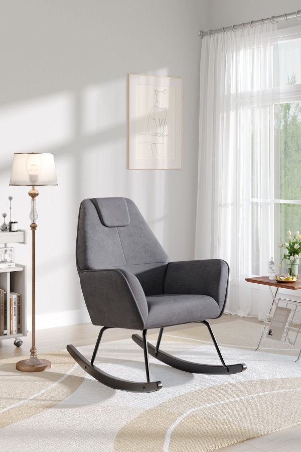 Comfy Upholstered Rocking Chair for Nursery with Black Legs | Bed Sava