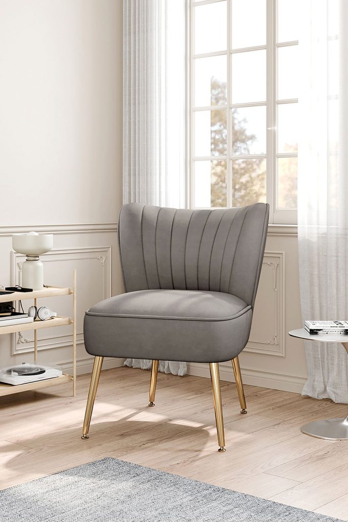 Modern Wingback Armless Accent Chair with Gold Metal Legs