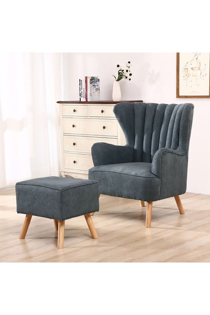 Faux Wool Upholstered Armchair and Footstool