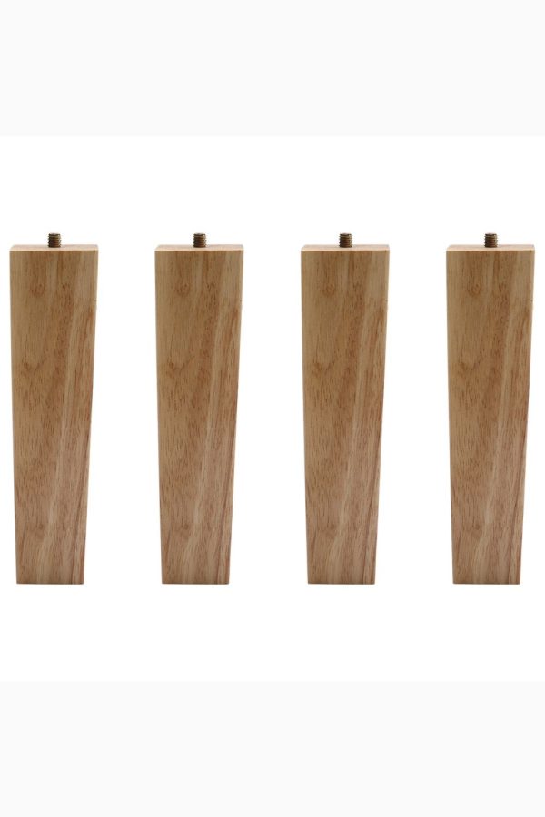 4Pcs 20cm H Square Straight Oak Furniture Replacement Legs in Clear Lacquer Color with Flat Corner Galvanized Fixed Iron Plates | Bed Sava