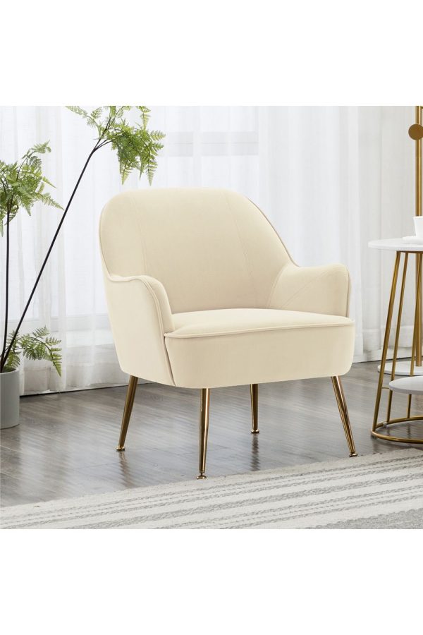 Off White Upholstered Comfy Armchair with Gold Plated Feet | Bed Sava