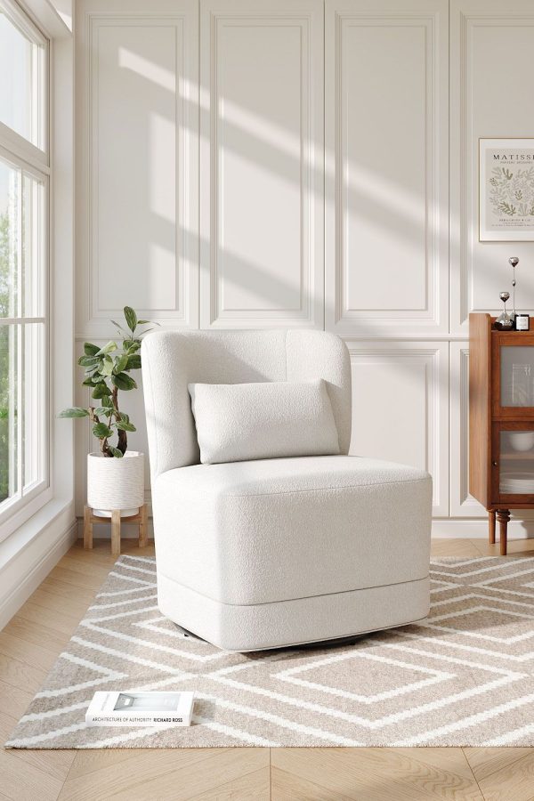 Teddy Fabric Curved Backrest Swivel Chair with Round Metal Base | Bed Sava