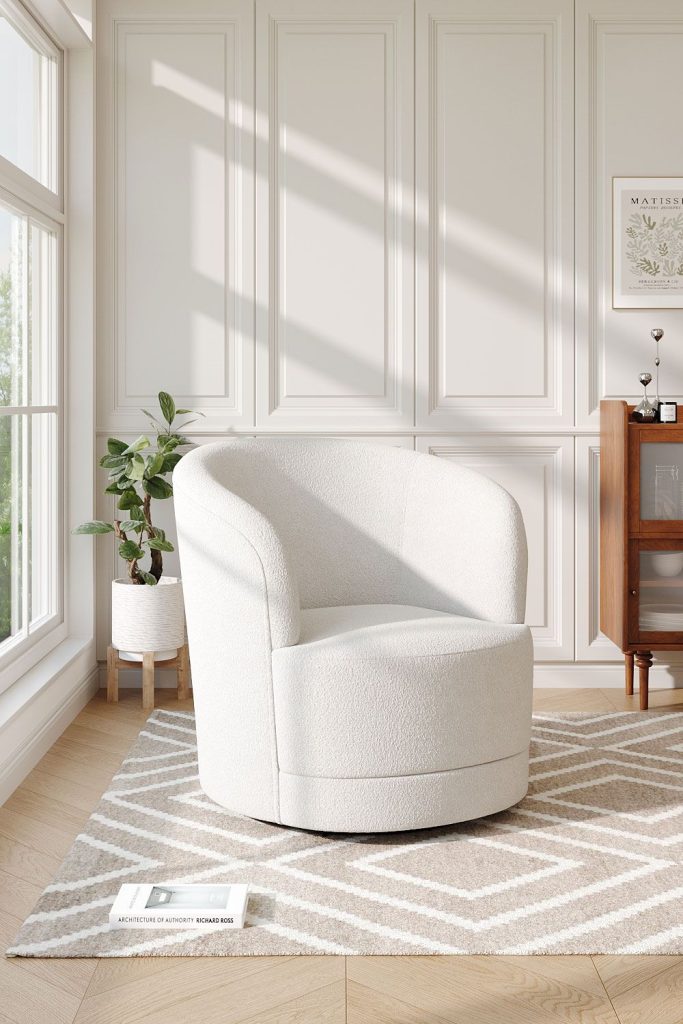 Faux Fur Accent Swivel Tub Chair
