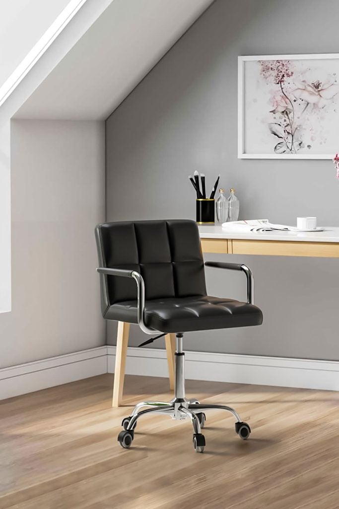 31cm H Back Faux Leather with Chrome Base