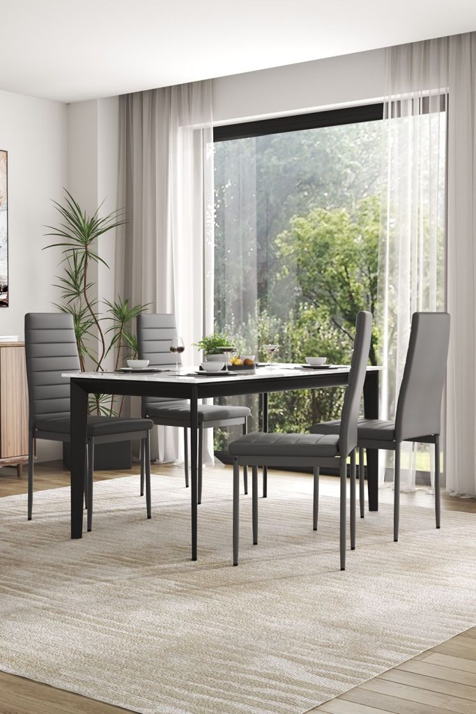 4pcs Armless Leather High Back Dining Chairs
