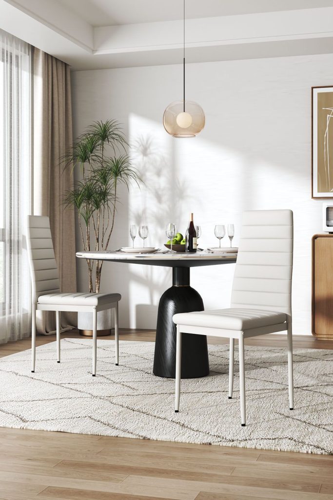 2pcs Armless High Back PU Leather Dining Chairs