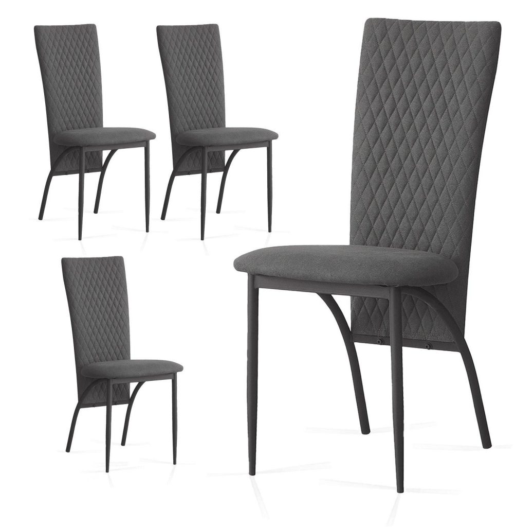 Grey Suede Fabric Dining Chairs with Matte Metal Legs for Kitchen and Living Room 4Pcs