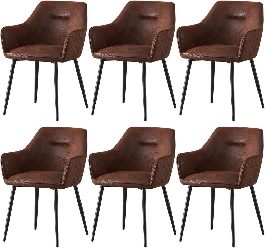 Brown Suede Matte Metal Legs Dining Chairs, Set of 6