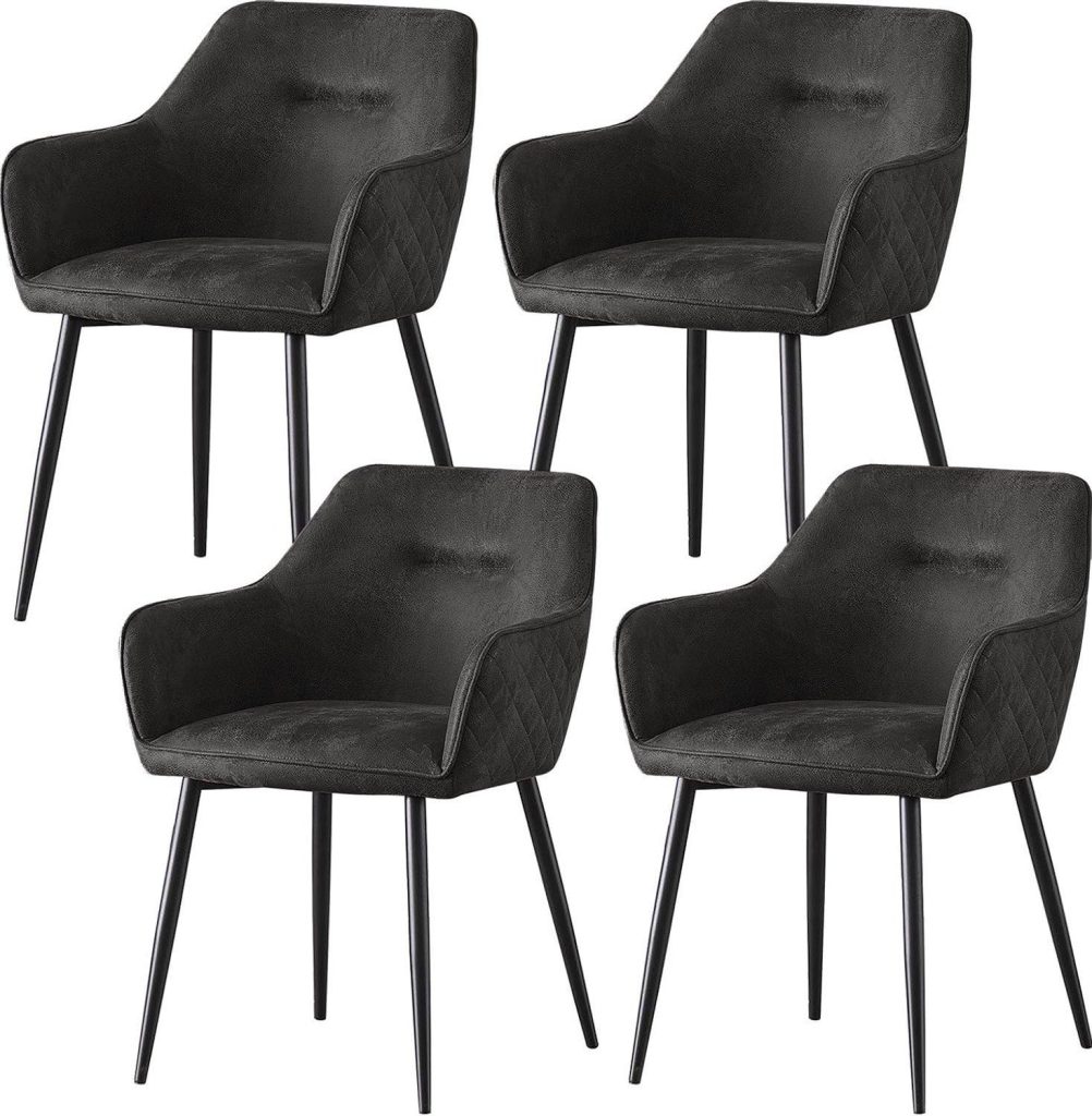 Elegant Black Faux Suede Dining Chairs with Matte Metal Legs, Set of 4
