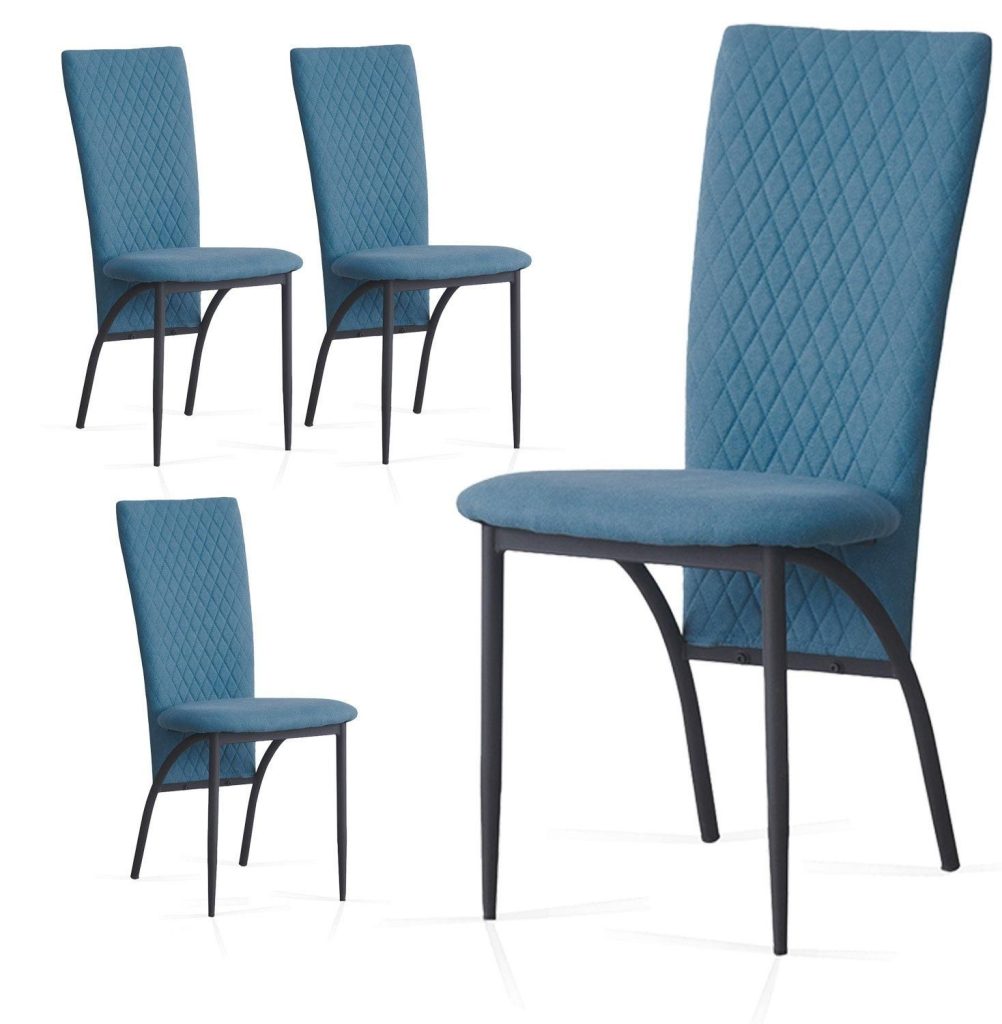Blue Suede Fabric Dining Chairs with Matte Metal Legs for Kitchen and Living Room 4Pcs