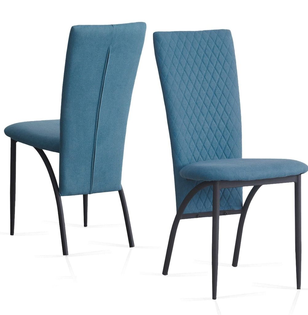 Blue Suede Fabric Dining Chairs with Matte Metal Legs for Kitchen and Living Room 2Pcs