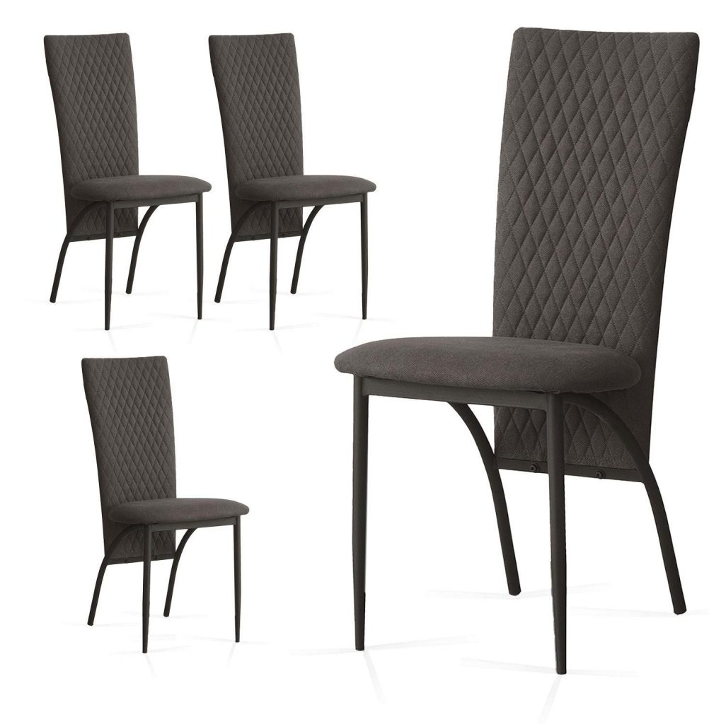 Brown Suede Fabric Dining Chairs with Matte Metal Legs for Kitchen and Living Room 4Pcs