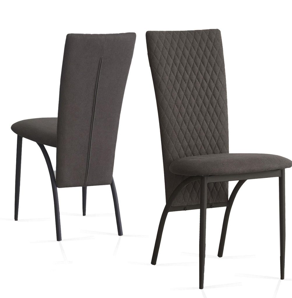Brown Suede Fabric Dining Chairs with Matte Metal Legs for Kitchen and Living Room 2Pcs