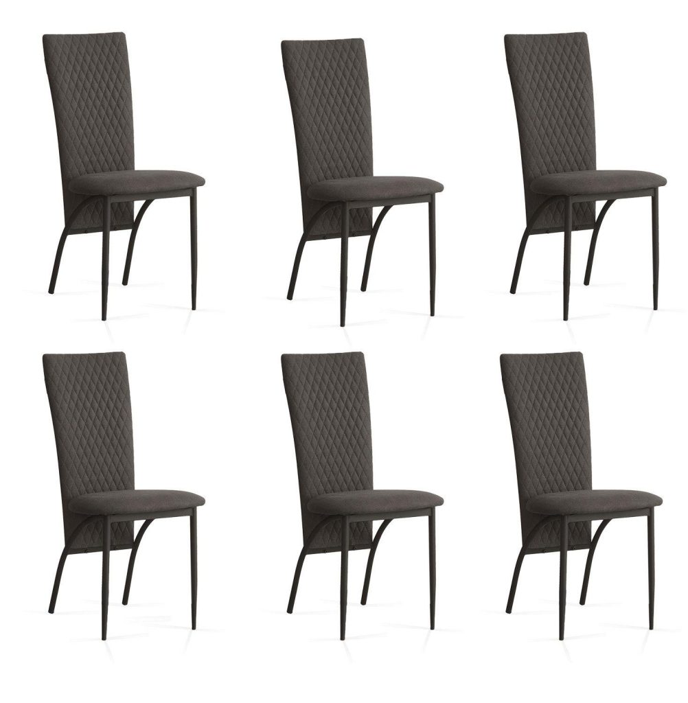Brown Suede Fabric Dining Chairs with Matte Metal Legs for Kitchen and Living Room 6Pcs