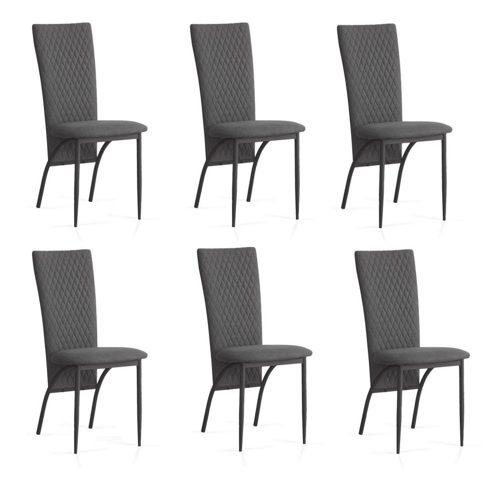 Grey Suede Fabric Dining Chairs with Matte Metal Legs for Kitchen and Living Room 6Pcs