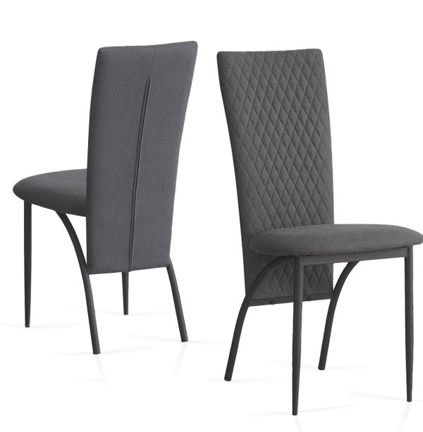 Grey Suede Fabric Dining Chairs with Matte Metal Legs for Kitchen and Living Room 2Pcs | Bed Sava
