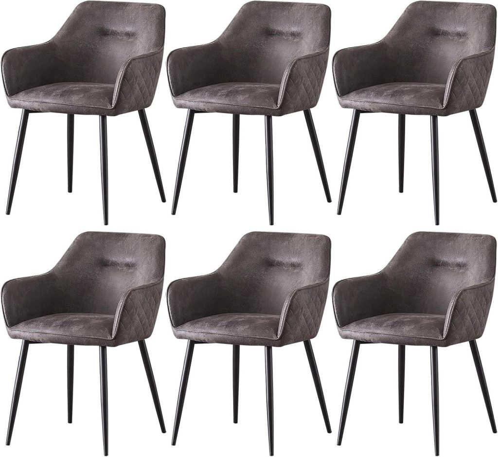 Grey Matte Metal Legs Suede Dining Chairs, Set of 6