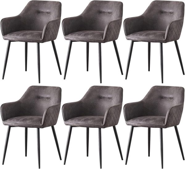 Grey Matte Metal Legs Suede Dining Chairs Set of 6 | Bed Sava