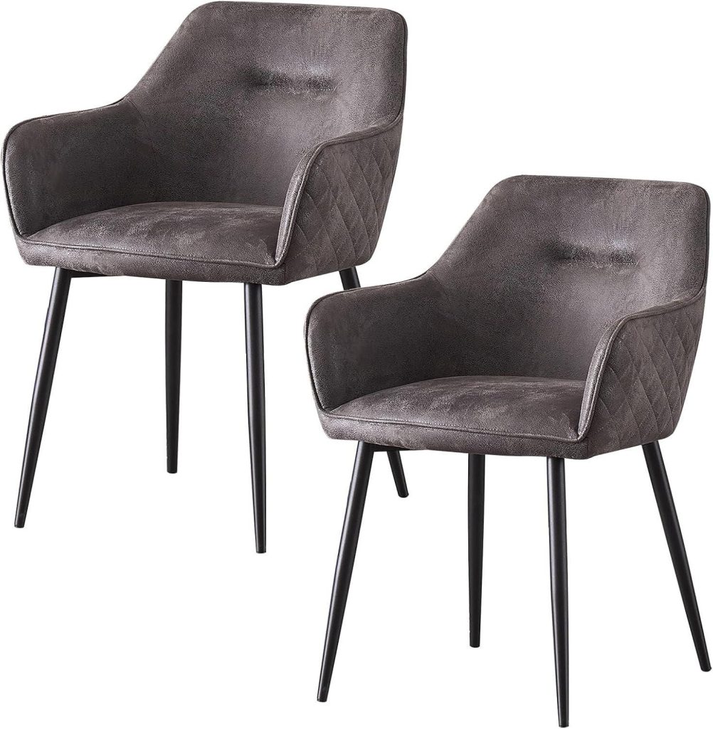 Grey Matte Metal Legs Suede Dining Chairs, Set of 2