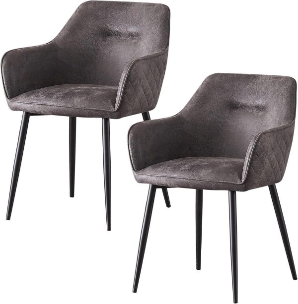Grey Matte Metal Legs Suede Dining Chairs Set of 2 | Bed Sava