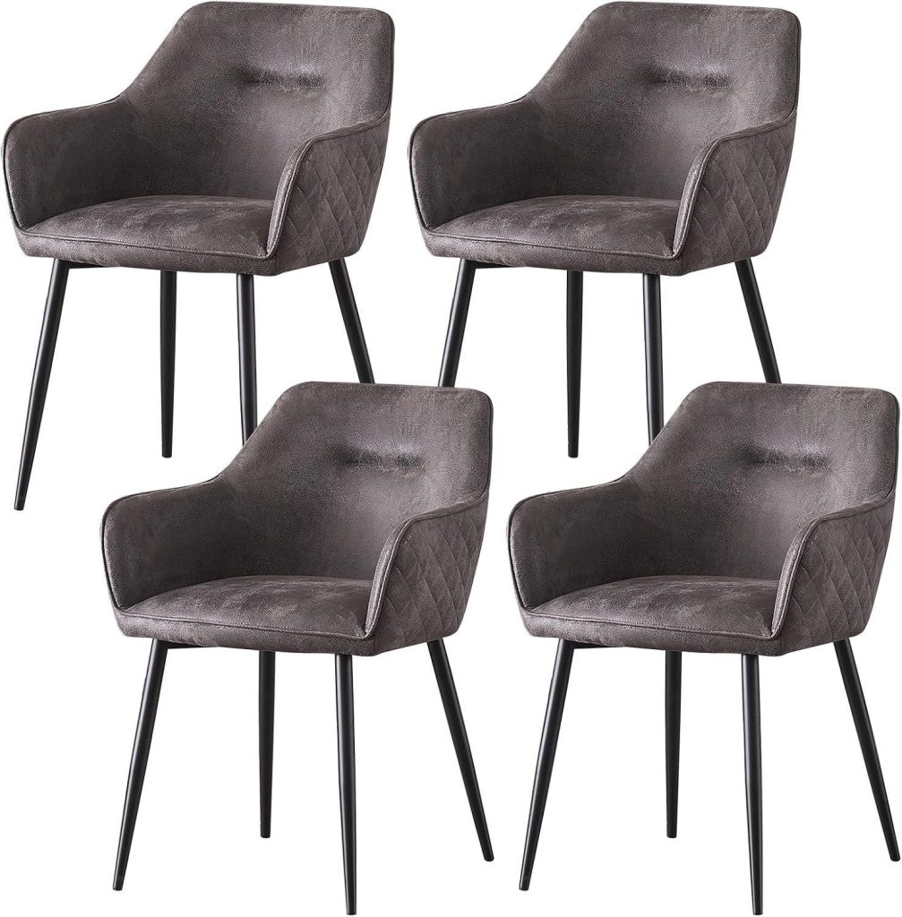 Grey Matte Metal Legs Suede Dining Chairs, Set of 4