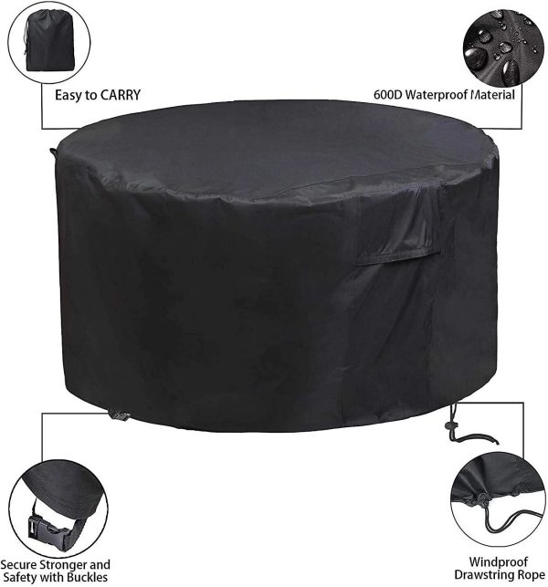 Furniture Cover 600D Oxford Fabric Patio Set Cover Round Dining Set Cover Black  180x90cm | Bed Sava