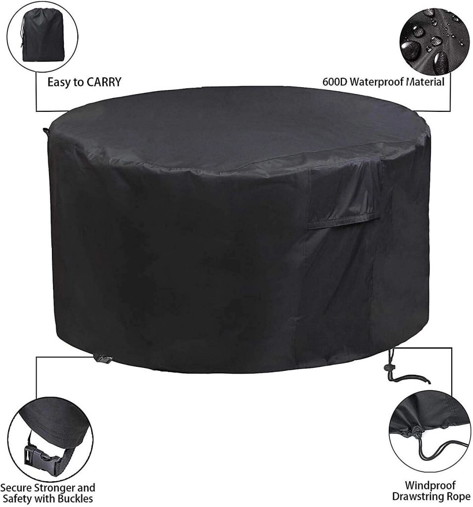 Furniture Cover, 600D Oxford Fabric Patio Set Cover Round Dining Set Cover Black - 180x90cm