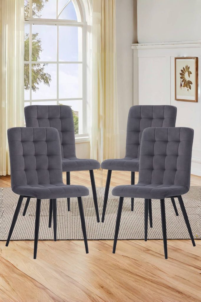 4Pcs Tufted Upholstered Armless Dining Chairs with Metal Legs
