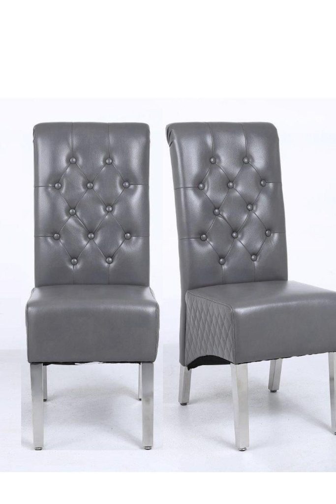 A Pair (x2) Leather Aire High Back Dining Chairs with Chrome Legs