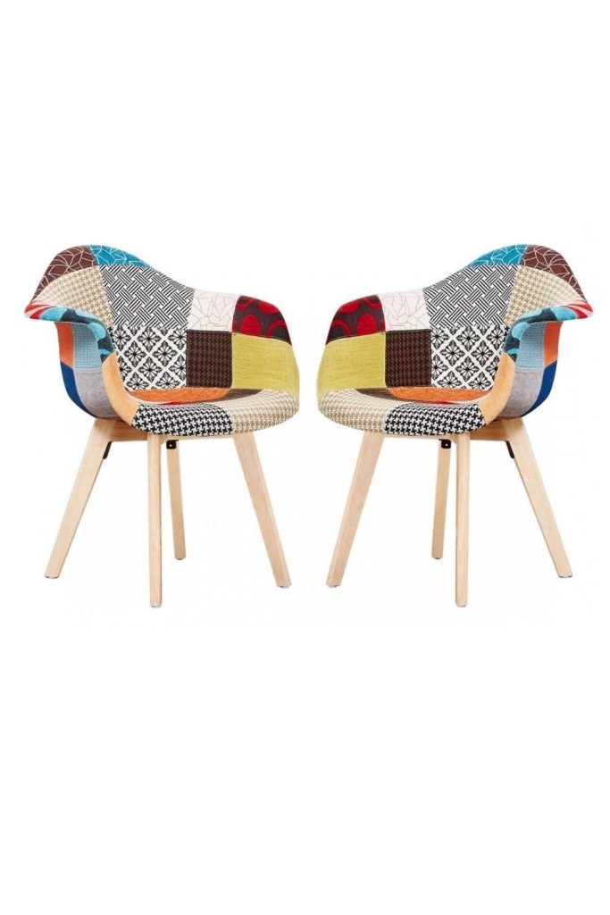 2PCs 'Patchwork Tub Fabric Dining Chairs' Upholstered Dining ArmChair