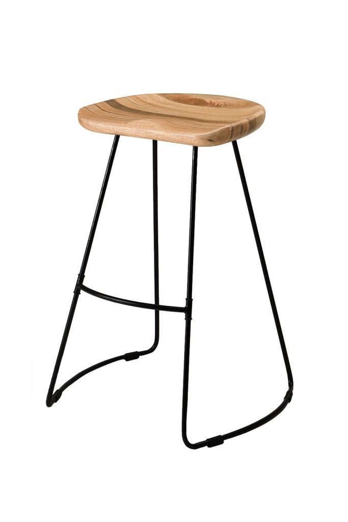 Bar Stool Round Saddle Solid Wood Seat Bar Stool with Black Legs for Kitchen & Breakfast - Ember
