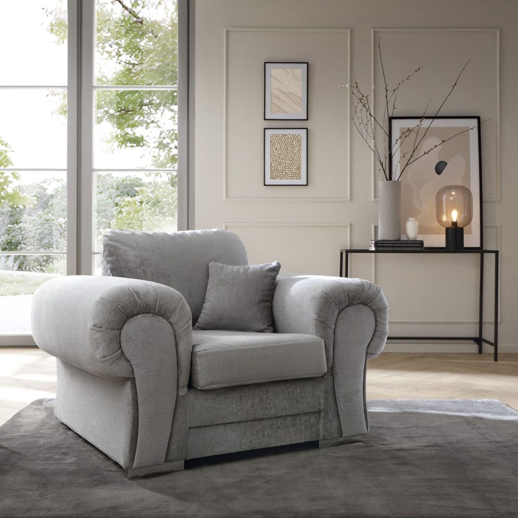 Verona Armchair in Light Grey Crushed Chenille