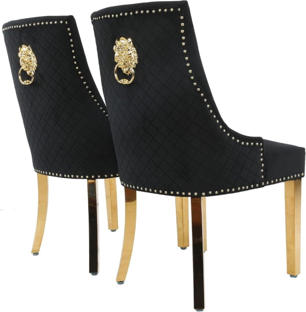 2 X Velvet Upholstered Seat Luxury Dining Accent Chair With Gold Metal Legs Gold For Home Office Study Hallway - Black