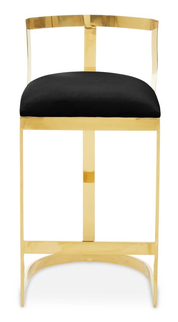 Velvet Bar Stool Gold Finish Frame Curved Backrest with Plump Seat Modern Elegant Design Bar Stool | Bed Sava